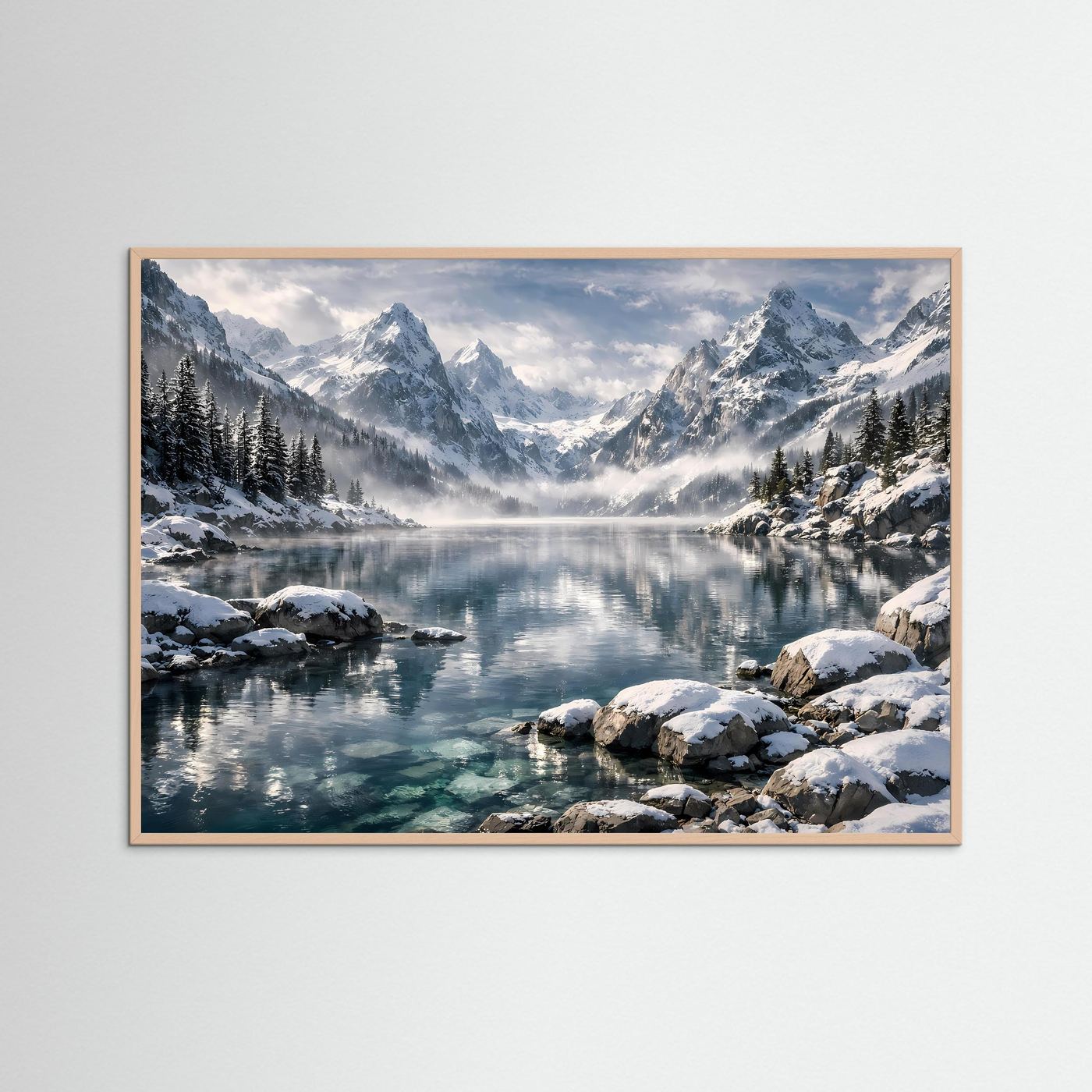Verschneite Alpen am Kristallsee | Panorama Winterberg & Natur Poster Querformat
