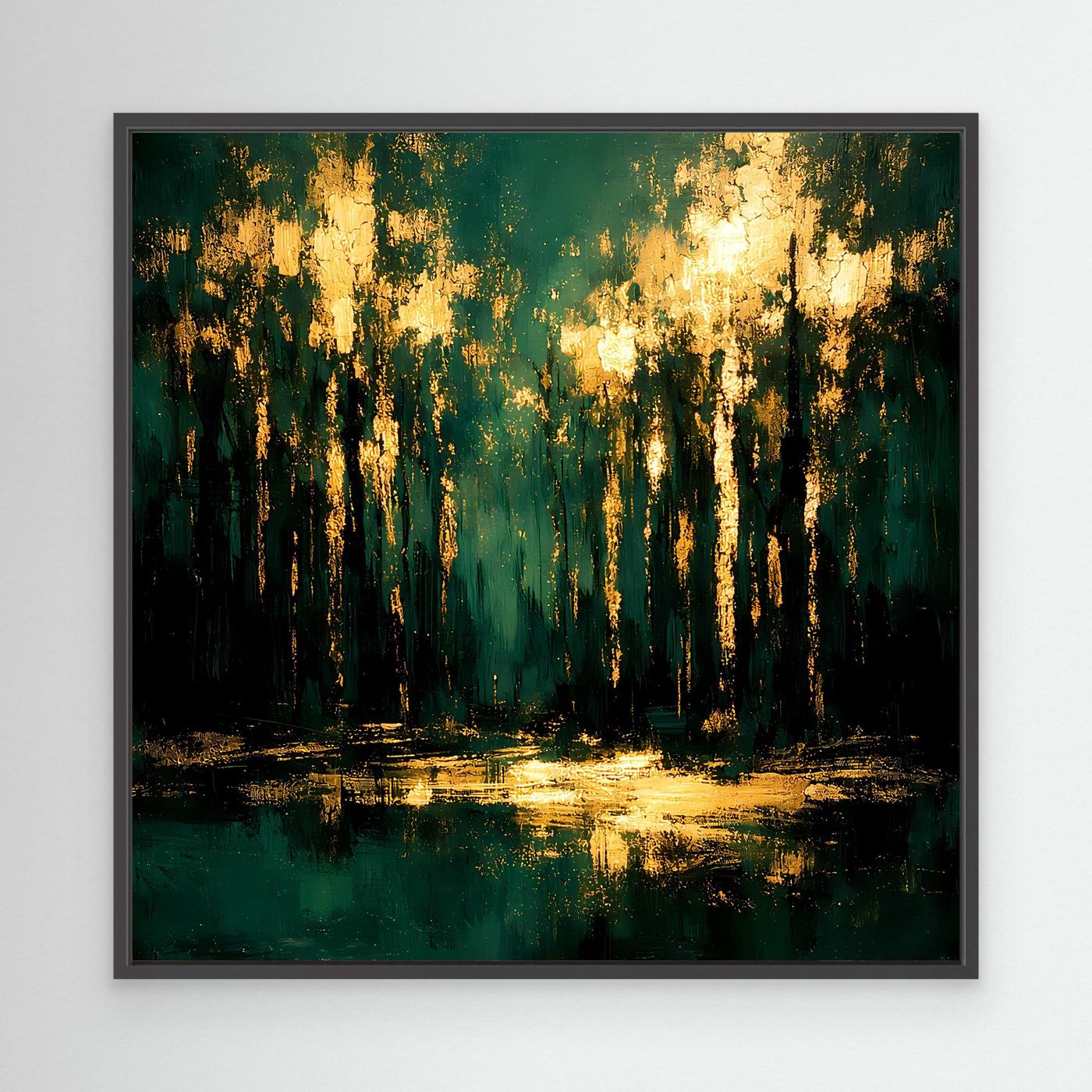 Leinwand Mystischer Wald im Abendlicht | Abstraktes Natur Wandbild Moderne Kunst