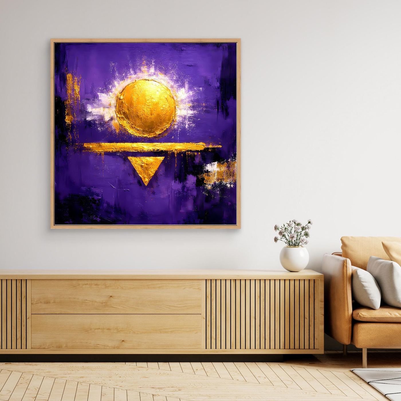 Leinwand Kosmische Sonne auf Violett | Abstraktes Geometrisches Wandbild Moderne Kunst