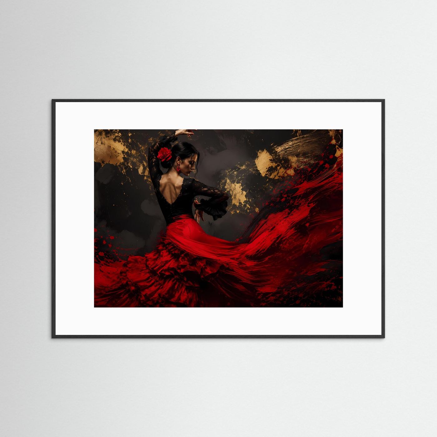 Leidenschaftliche Flamenco-Tänzerin | Spanischer Tanz & Rot-Gold Poster
