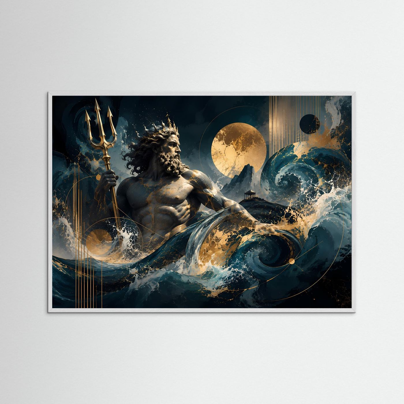 Poseidon – Herrscher der Meere | Abstrakte Mythologie in Blau & Gold