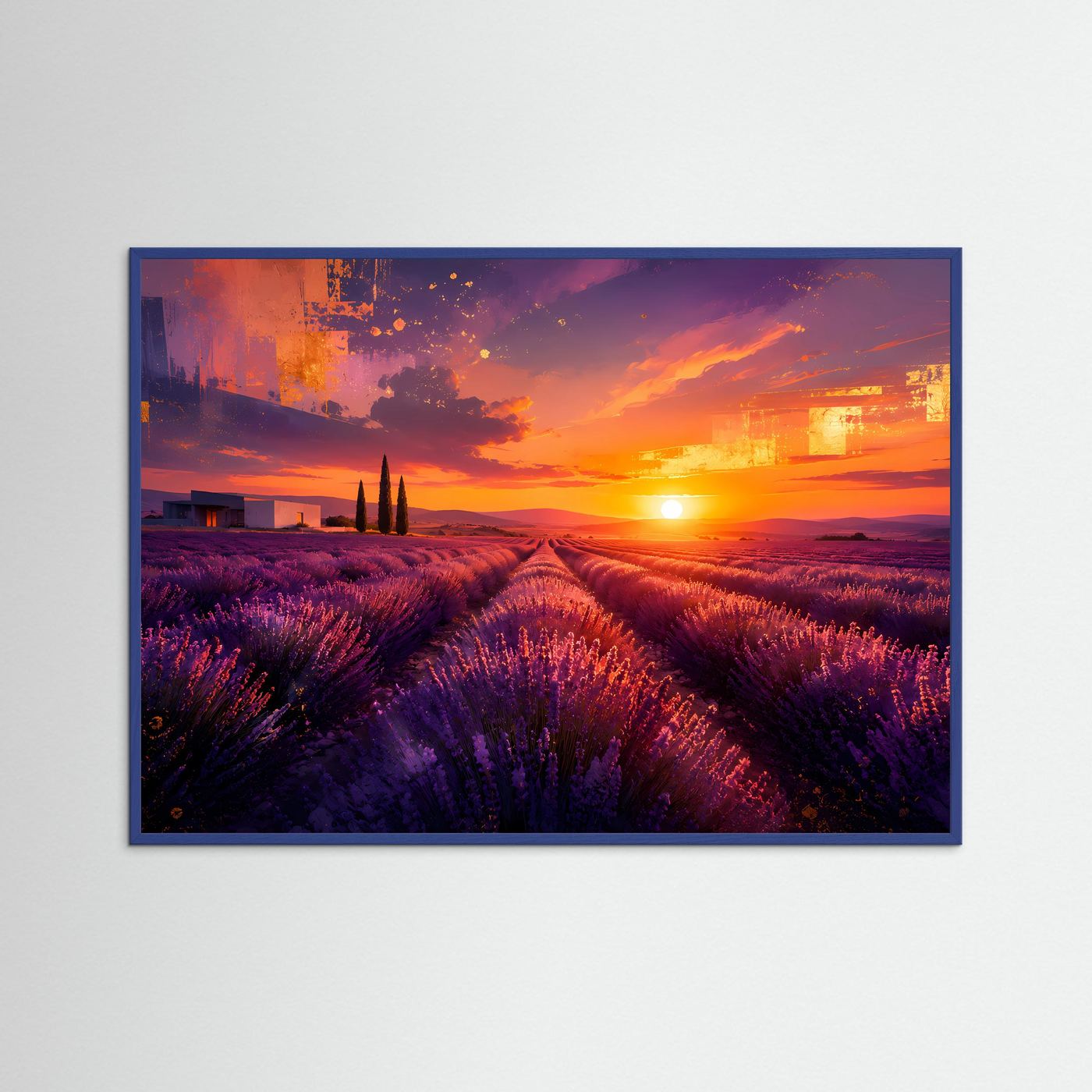 Lavendelfeld Sonnenuntergang Poster | Provence Landschaft Wandbild | Abstrakte Lavendel Kunst | Moderne Natur Panorama | Premium Leinwand Wall Art