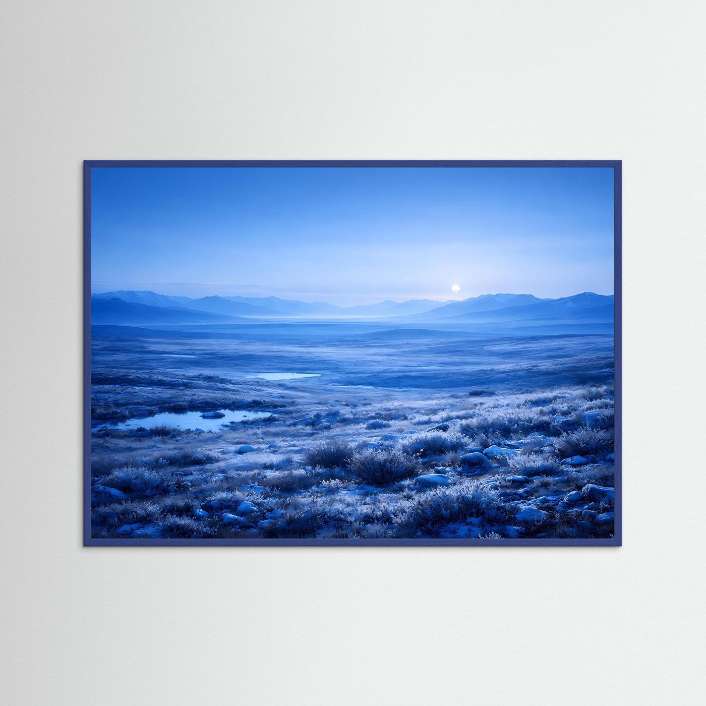 Wandbild Poster mit blauem Polarlandschaft-Motiv und blauem Rahmen