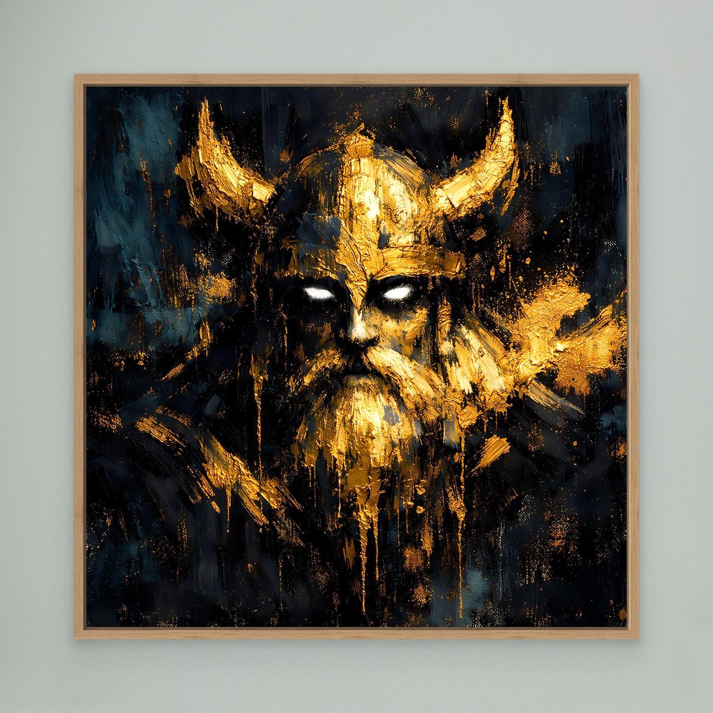 Leinwand Mystischer Wikinger in Gold und Schwarz | Modernes Abstraktes Krieger Wandbild