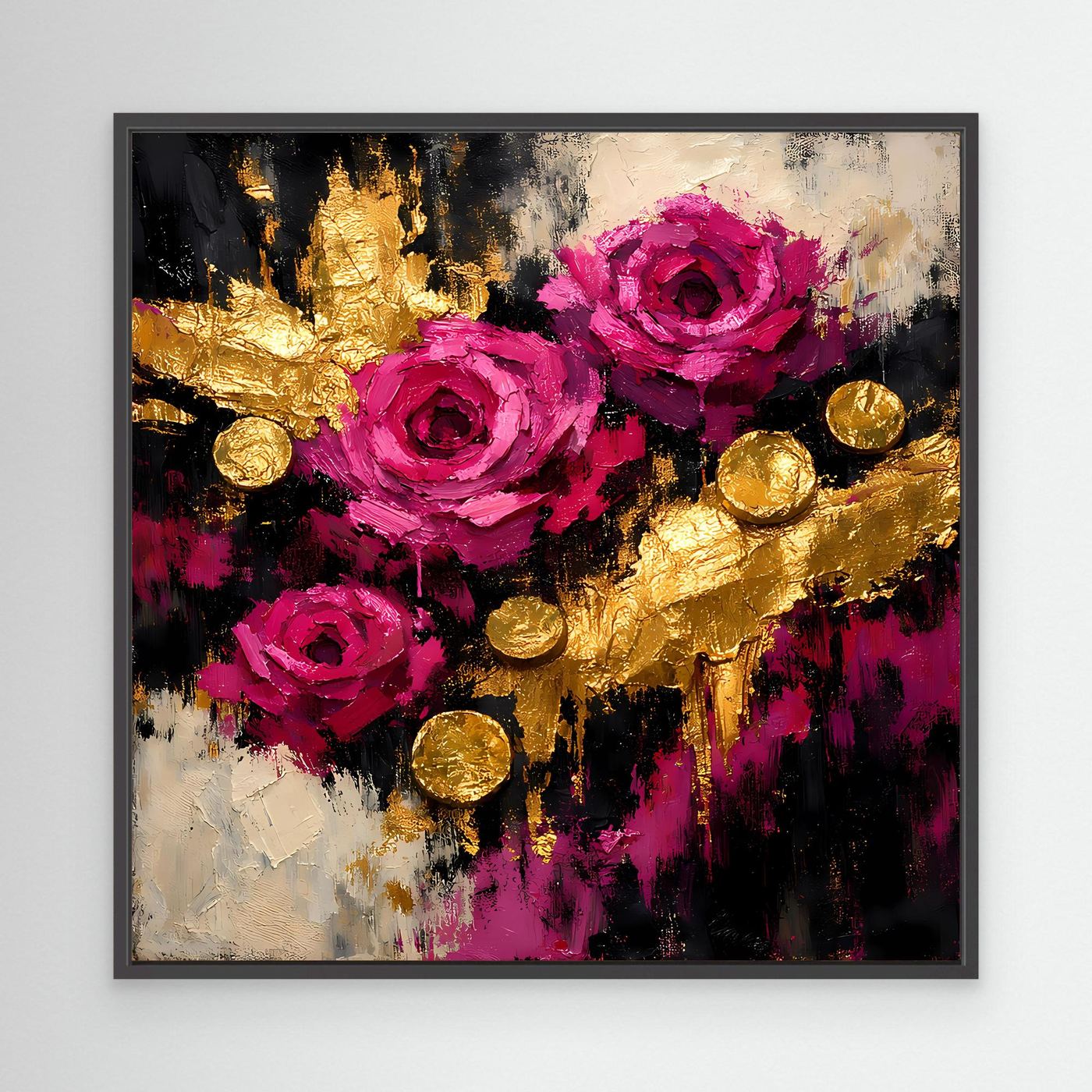 Leinwand Elegante Rosen in Magenta | Abstraktes Blumen Wandbild Gold