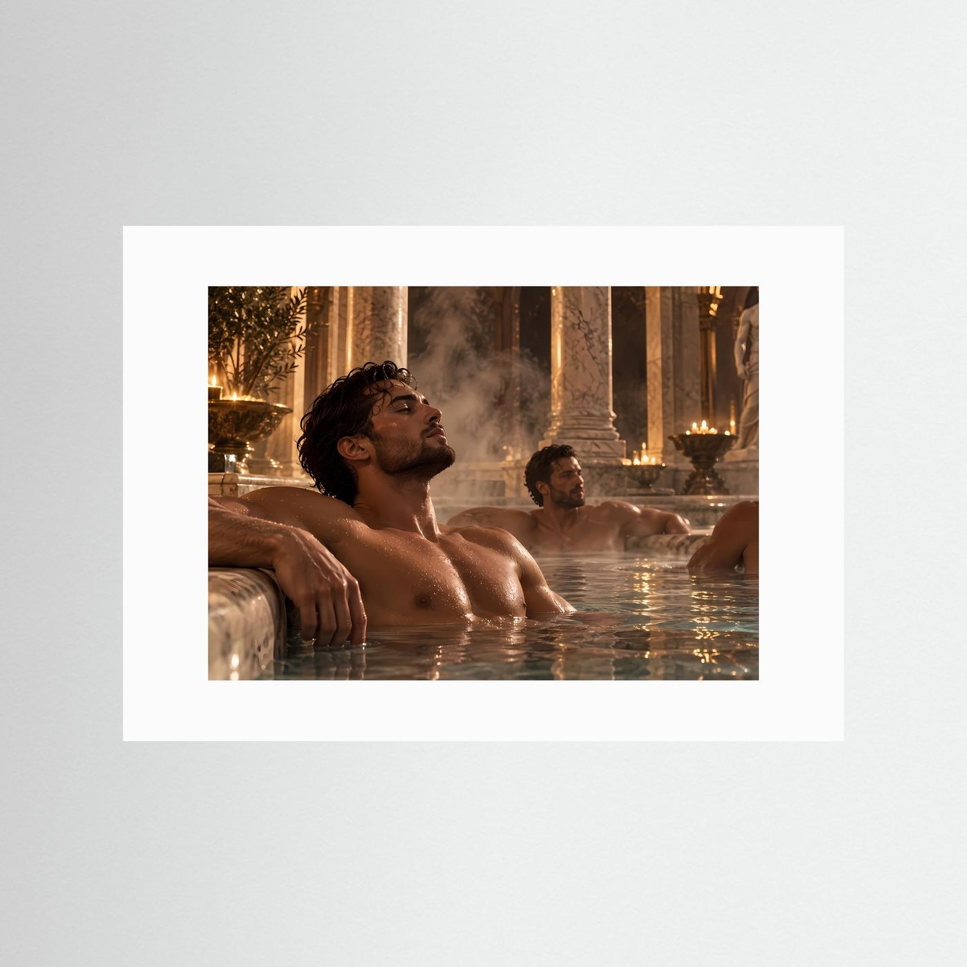 Luxuriöse römische Badehalle – Antikes Spa Motiv mit Marmor, Säulen & Figurenkunst