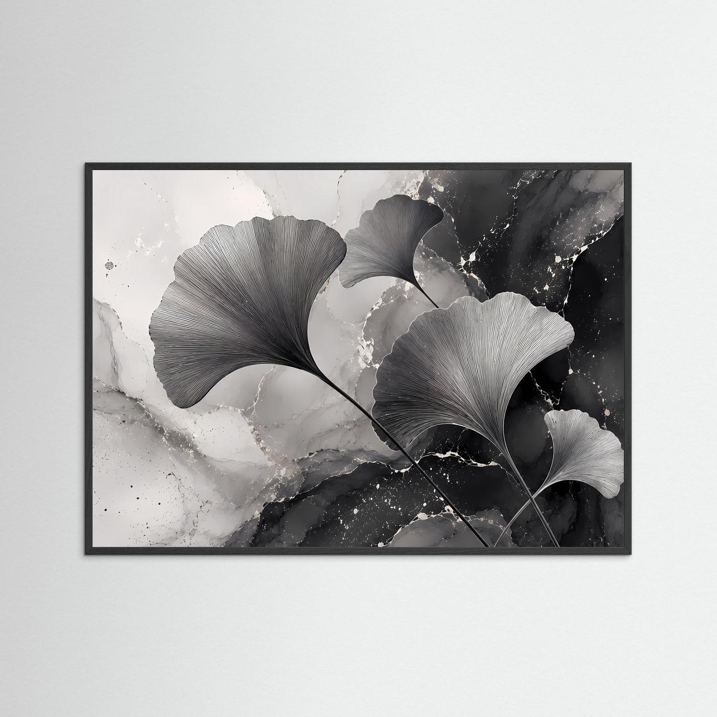 Ginkgo-Blätter Schwarz-Weiß | Modernes Botanisches Wandbild im minimalistischen Stil