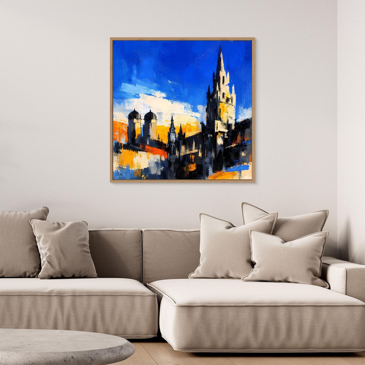 Leinwand Historische Stadtkulisse bei Sonnenuntergang | Abstraktes Architektur Wandbild