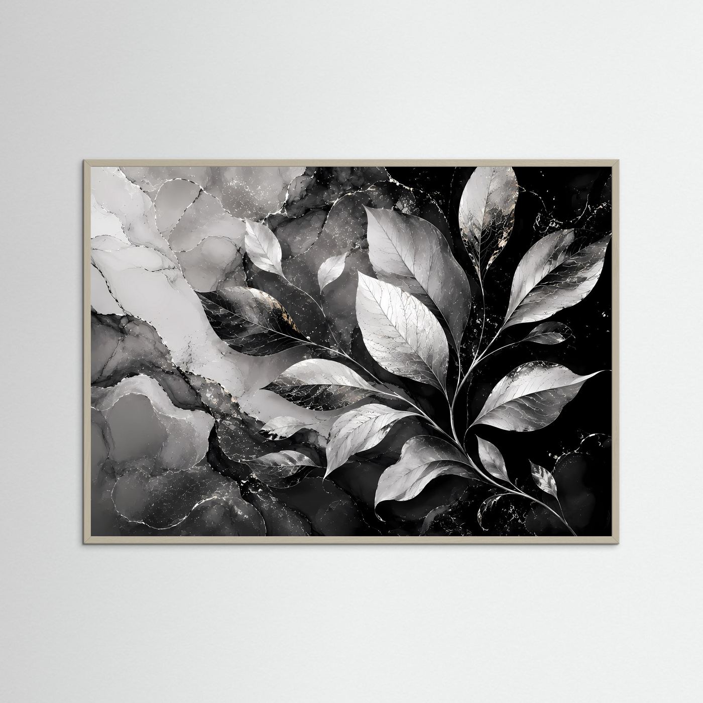 Schwarz Weiß Blätter Poster | Botanische Wandkunst | Abstrakte Natur Blätter Modernes Wandbild