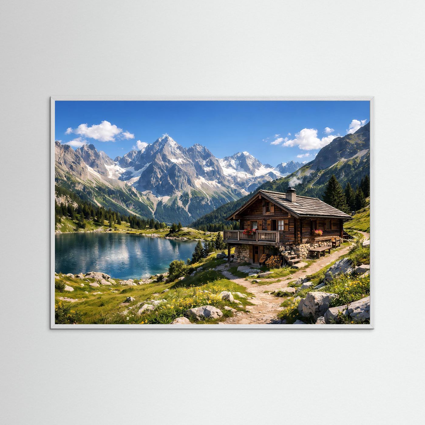 Idyllische Berghütte am Alpensee | Berge & Natur Poster Querformat