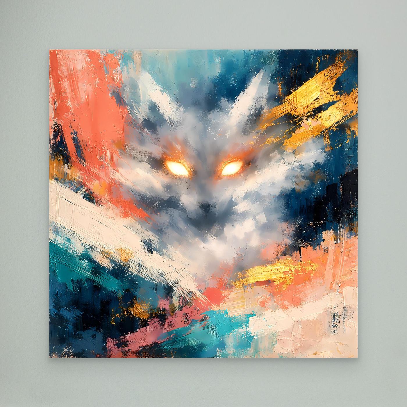 Leinwandbild Abstrakter Kitsune Fuchs | Modernes Japanisches Kunstwerk