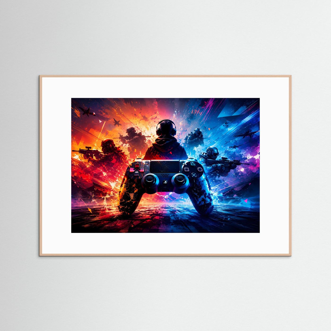 Gaming-Action im Neon-Look | Modernes Controller Wandbild & Gamer Poster