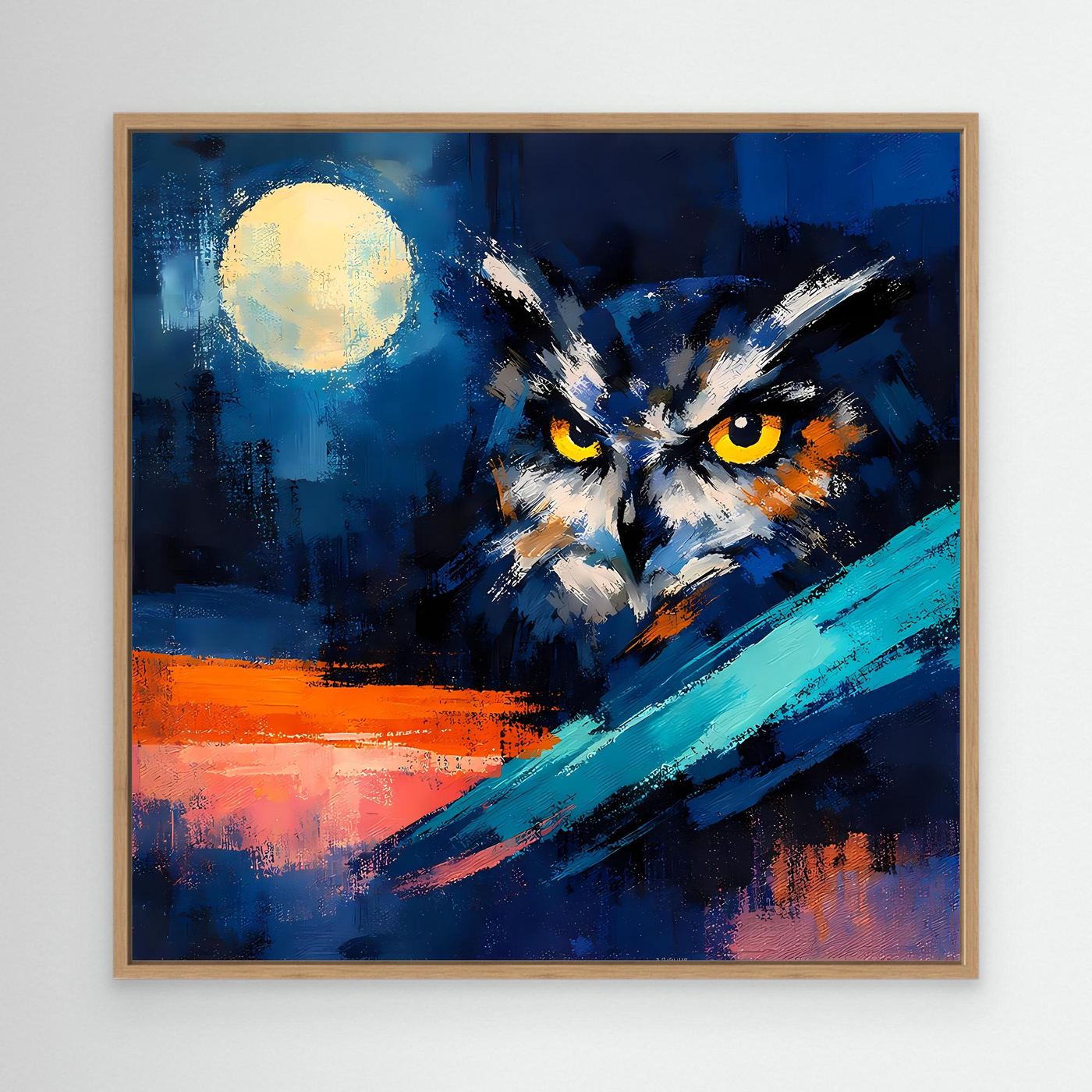 Premium Leinwand Mystische Eule bei Vollmond | Abstraktes Kunst Poster Modernes Nacht Wandbild
