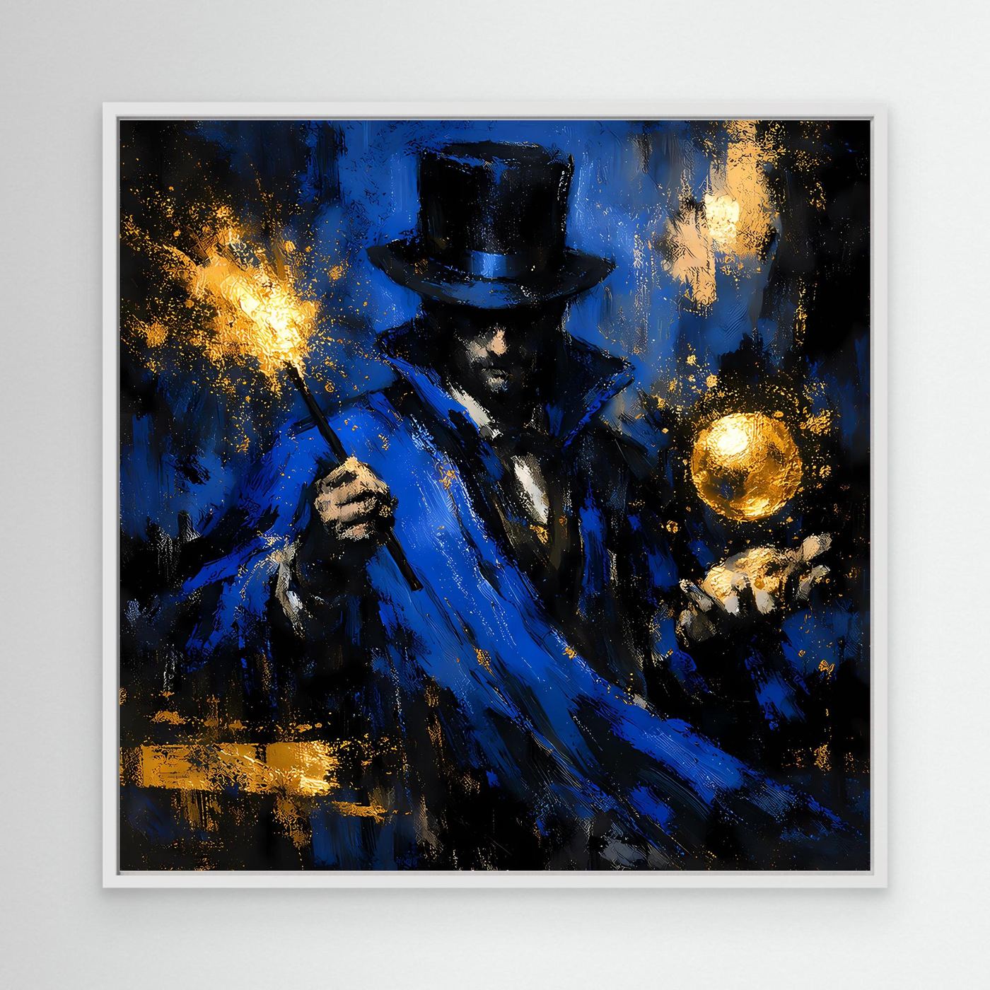 Leinwand Mystischer Magier in Blau und Gold | Abstraktes Fantasy Wandbild Moderne Kunst