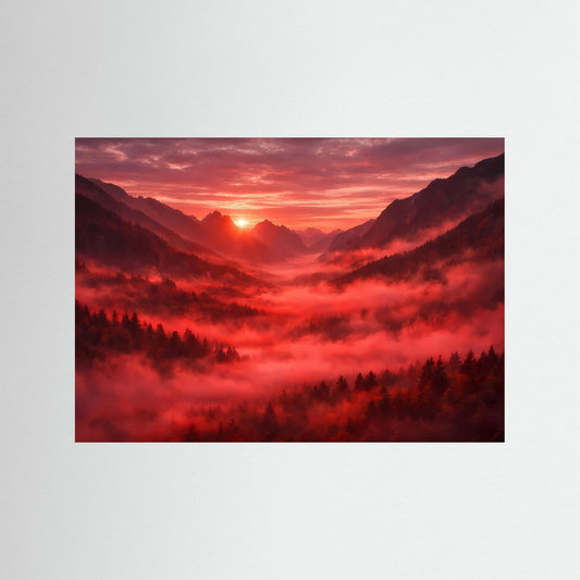 Poster Berglandschaft im roten Sonnenuntergang | Majestätisches Rotes Wandbild