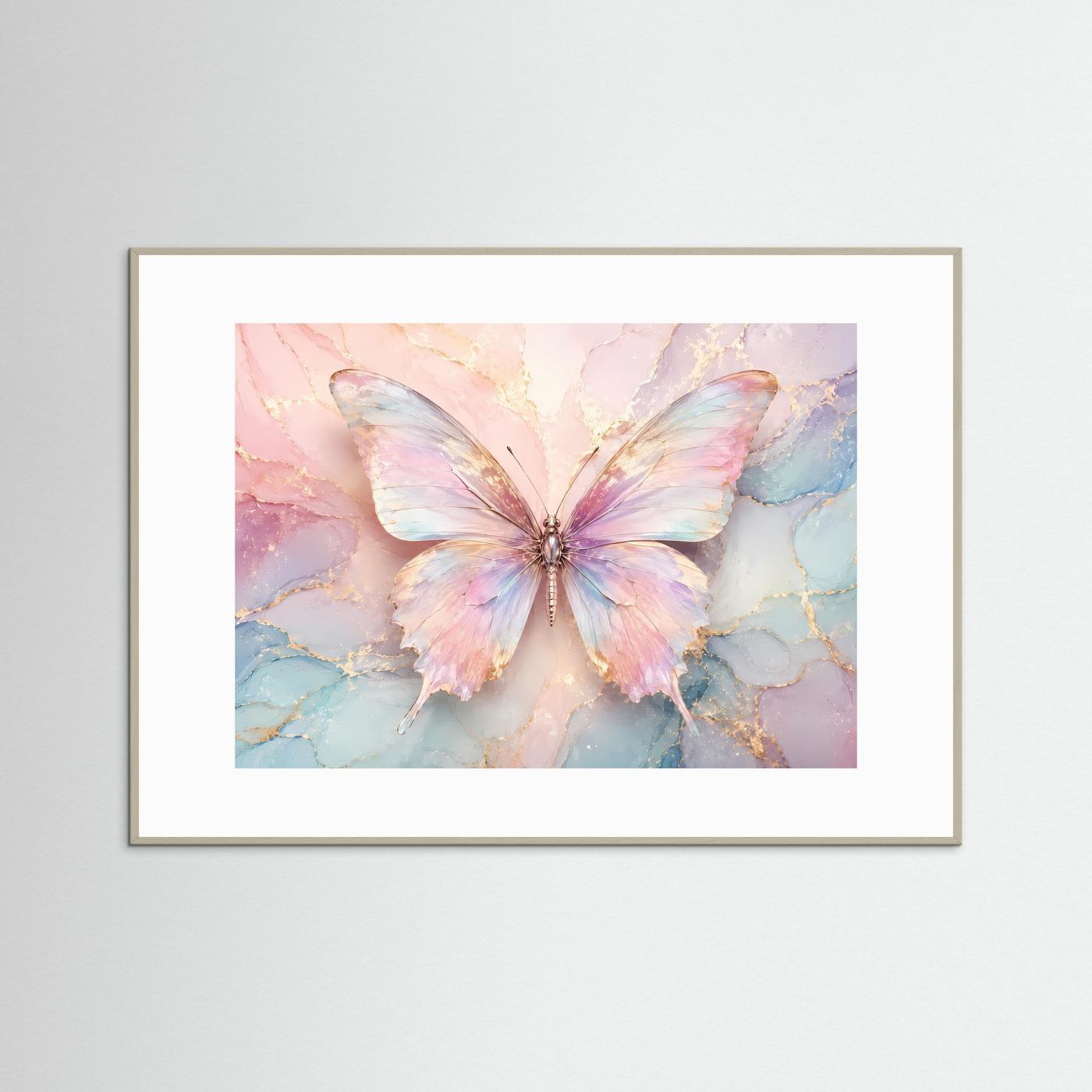 Pastell Schmetterling | Elegantes Wandbild in Rosa, Blau & Gold