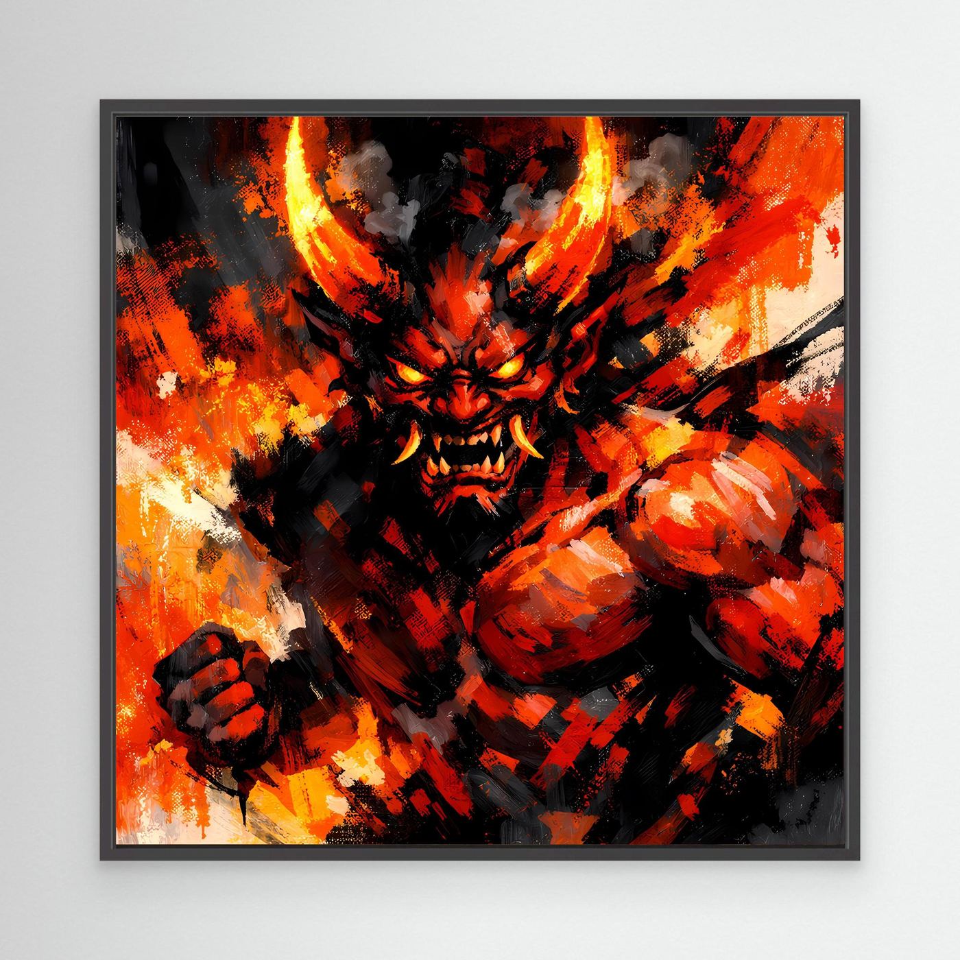 Leinwand Feuriger Dämon | Expressionistisches Fantasy Oni Wandbild