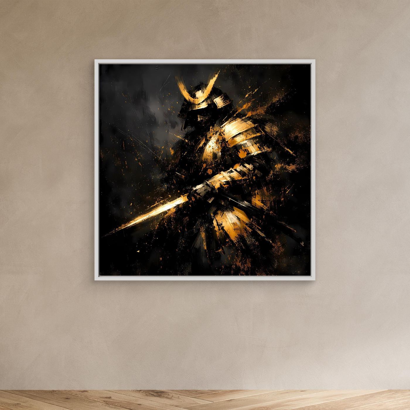Leinwand Abstrakter Goldener Samurai | Modernes Japanisches Krieger Wandbild