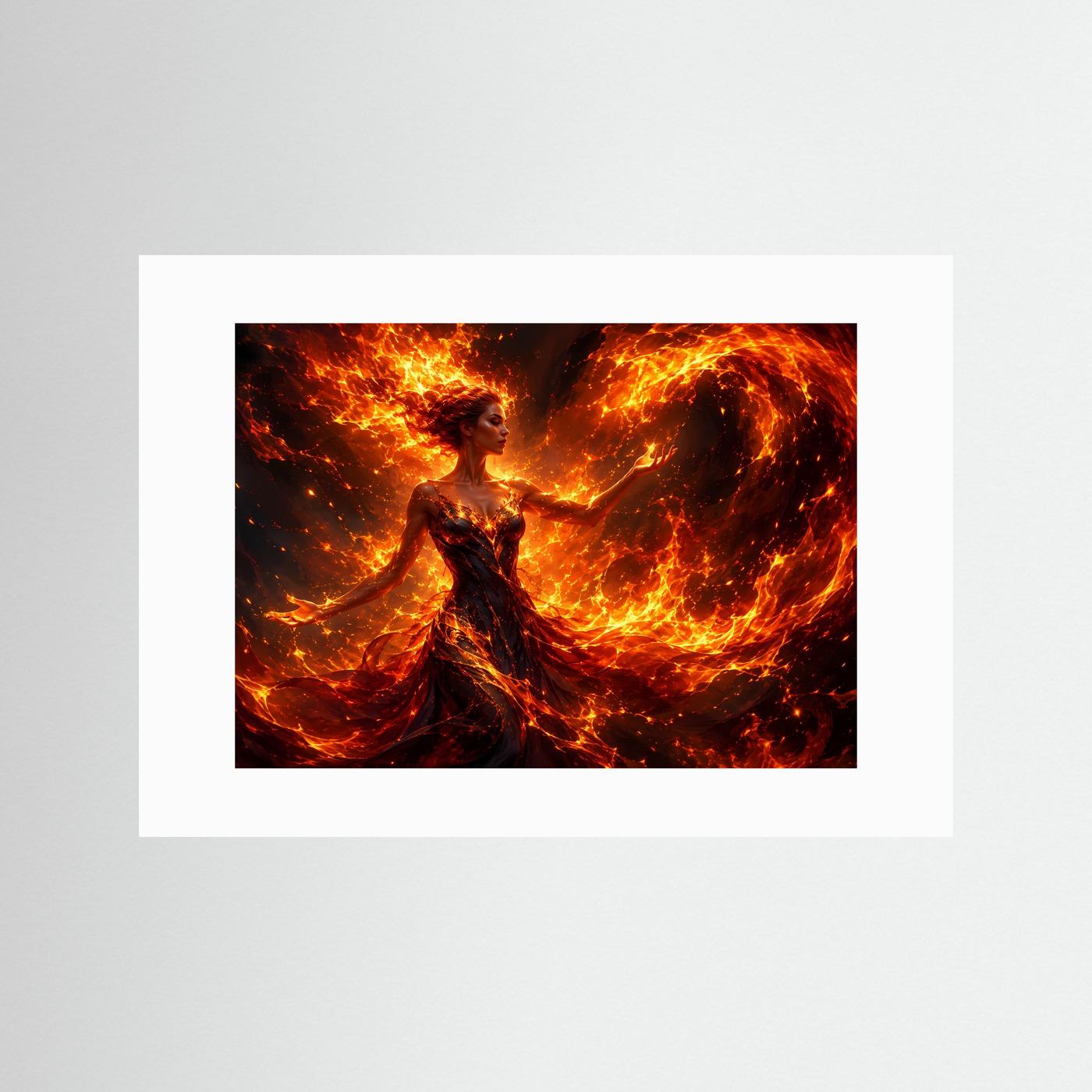 Feuerfrau Poster | Magische Flammenfrau | Element Feuer | Fantasy Wandbild | Moderne Leinwand | Kraftvolle Wall Art
