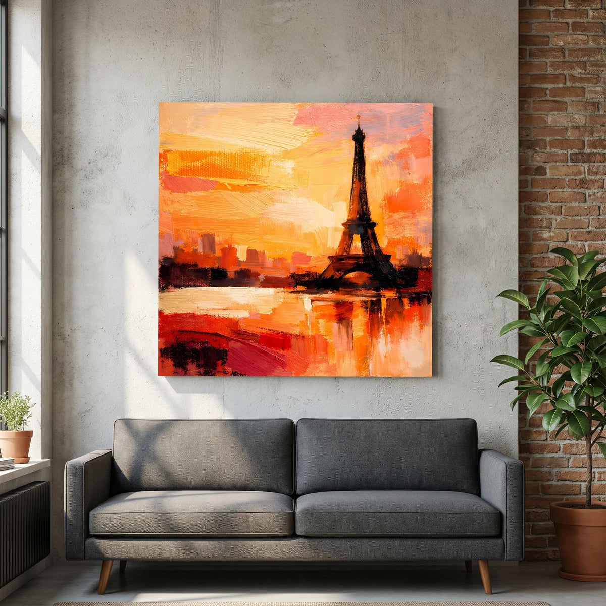 Leinwand Abstraktes Eiffelturm Paris Gemälde | Modernes Romantisches Wandbild Sonnenuntergang