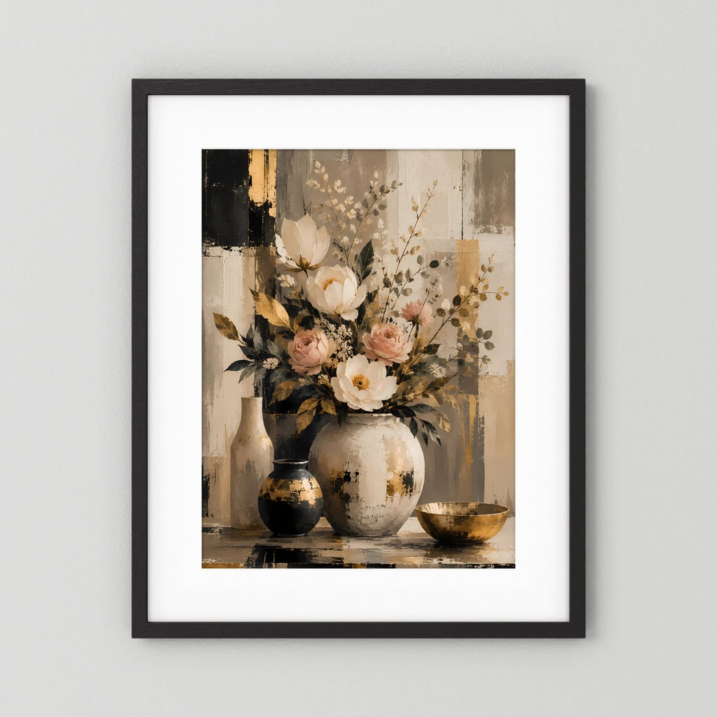 Eleganter Blumenstrauß | Creme Rosa Gold Stillleben | Poster Hochformat