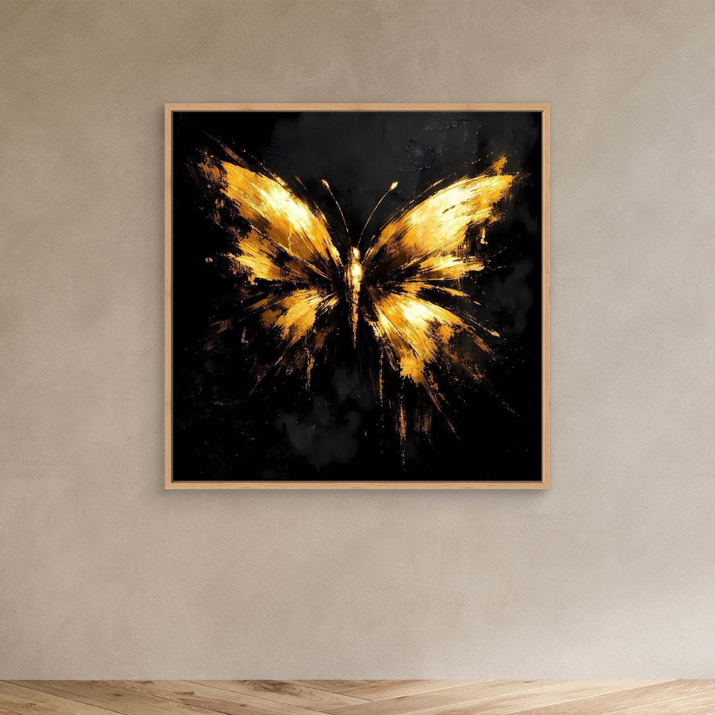 Leinwand Goldener Schmetterling auf Schwarz | Abstraktes Luxus Wandbild