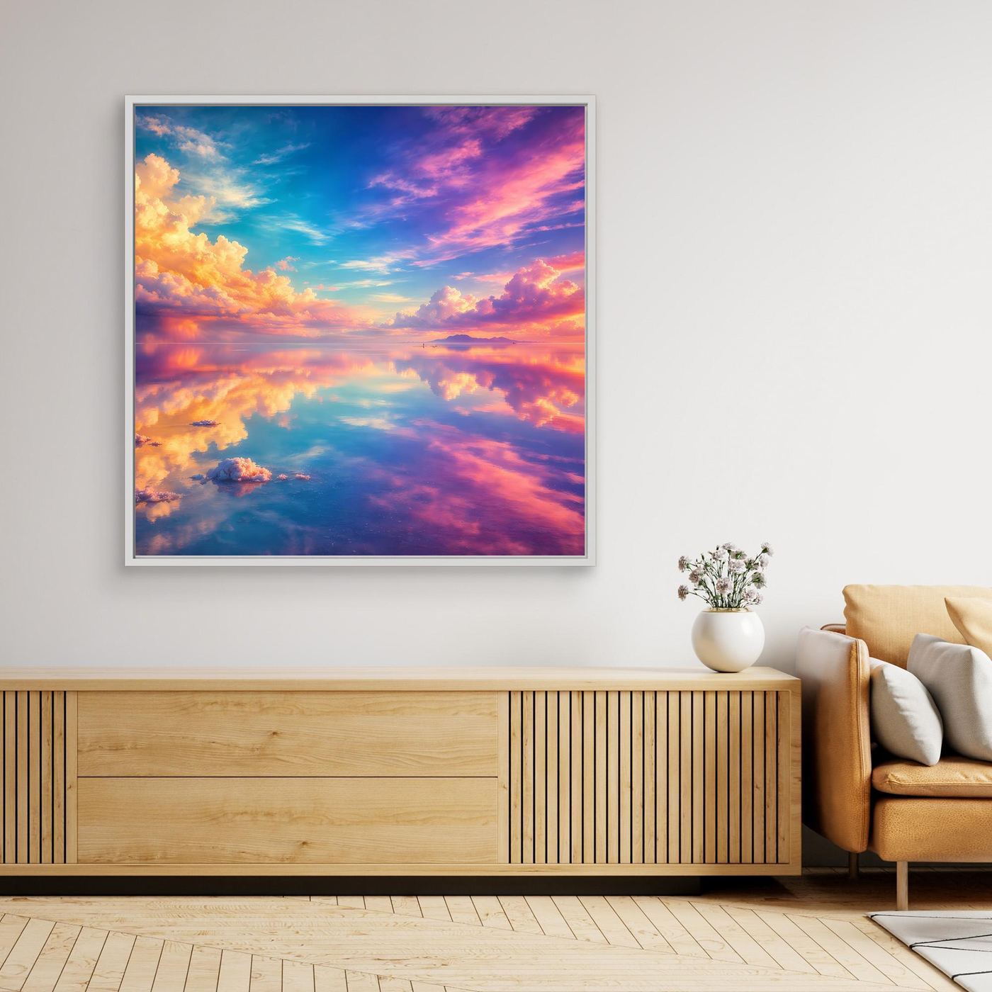 Leinwandbild Magischer Salzsee | Abstraktes Himmel-Spiegelungs Wandbild auf echtem Holzkeilrahmen