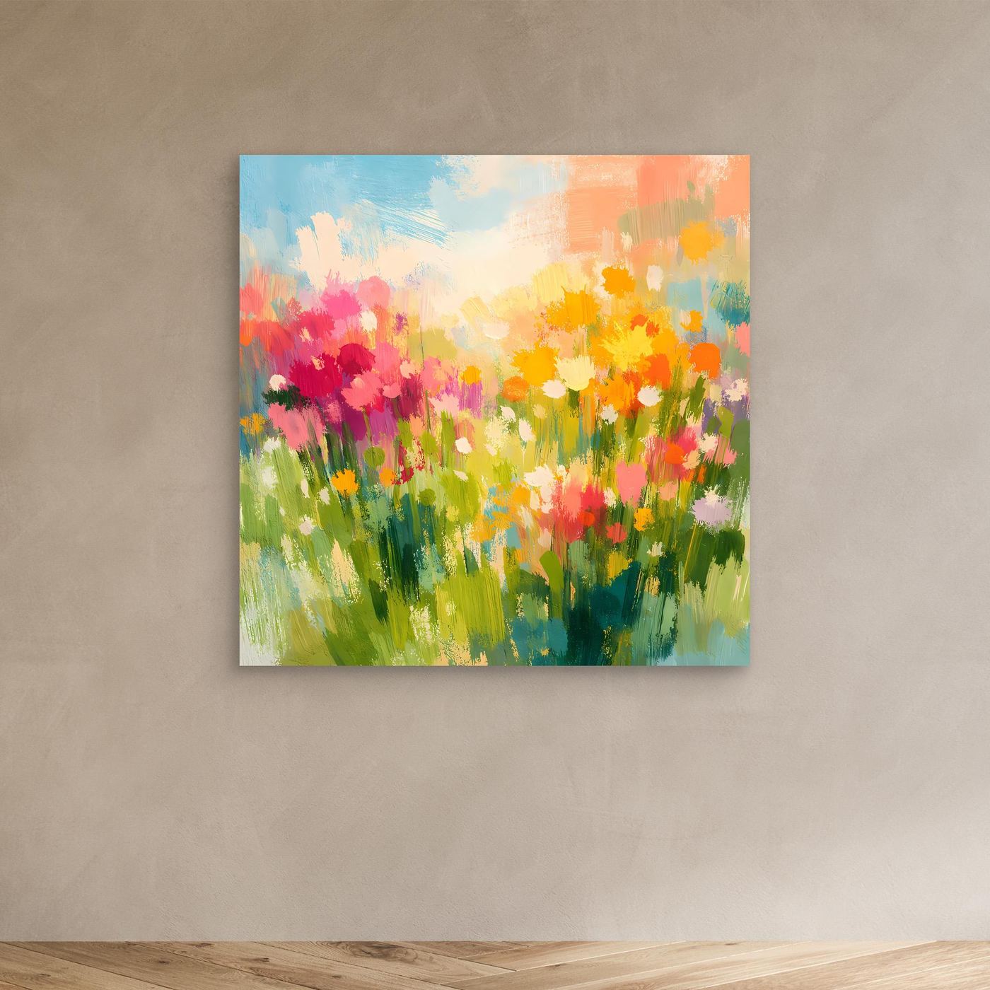 Leinwand Abstrakte Sommerwiese mit Wildblumen | Modernes Blumen Wandbild Bunt