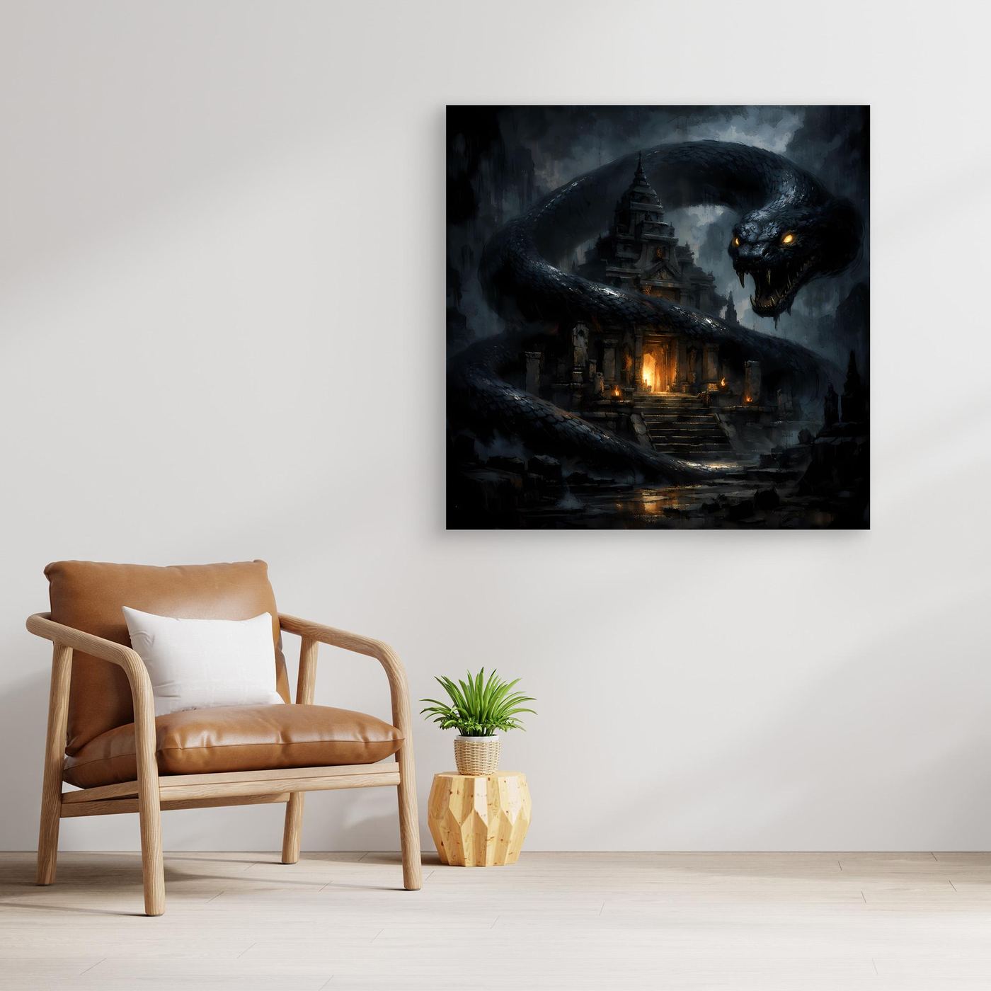Leinwand Wächter des Tempels | Mystische Riesenschlange Fantasy Wandbild