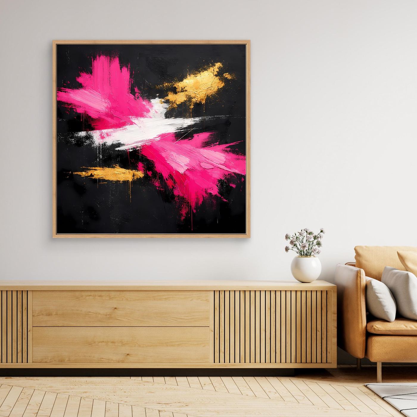 Leinwand Abstraktes Farbfeuerwerk in Pink & Gold | Modernes Acryl-Stil Wandbild
