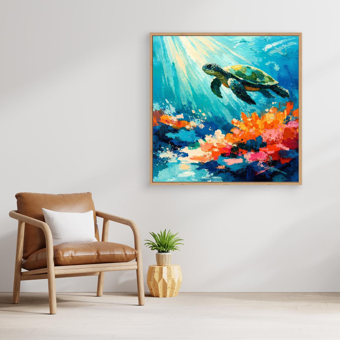 Leinwand Elegante Meeresschildkröte im Korallenriff | Abstraktes Ozean Wandbild