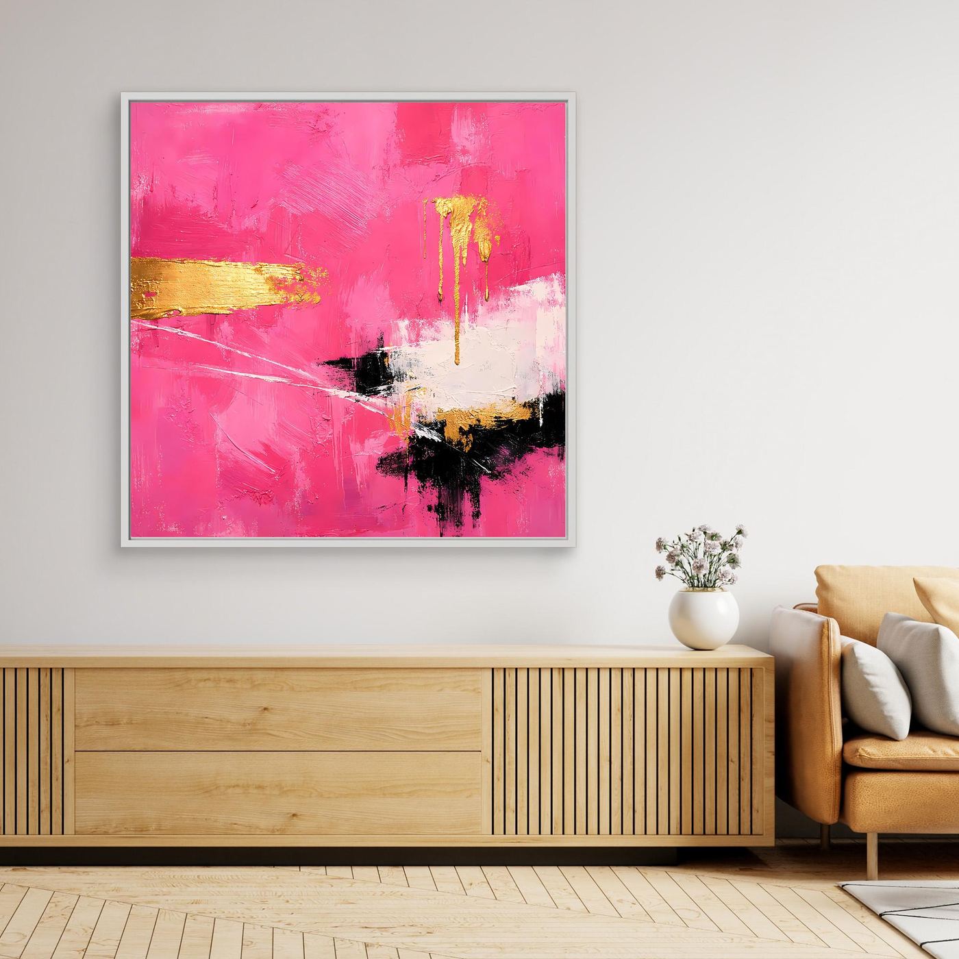 Leinwand Abstraktes Farbenspiel in Pink und Gold | Modernes Expressionistisches Wandbild