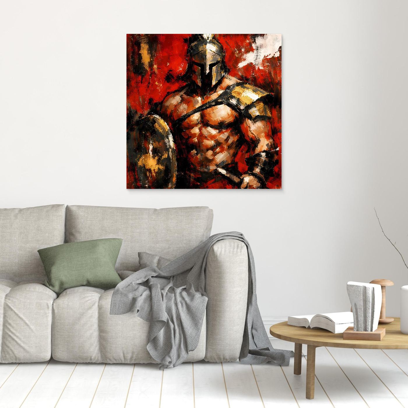 Leinwand Legendärer Spartaner in Rot | Abstraktes Krieger Wandbild Gold
