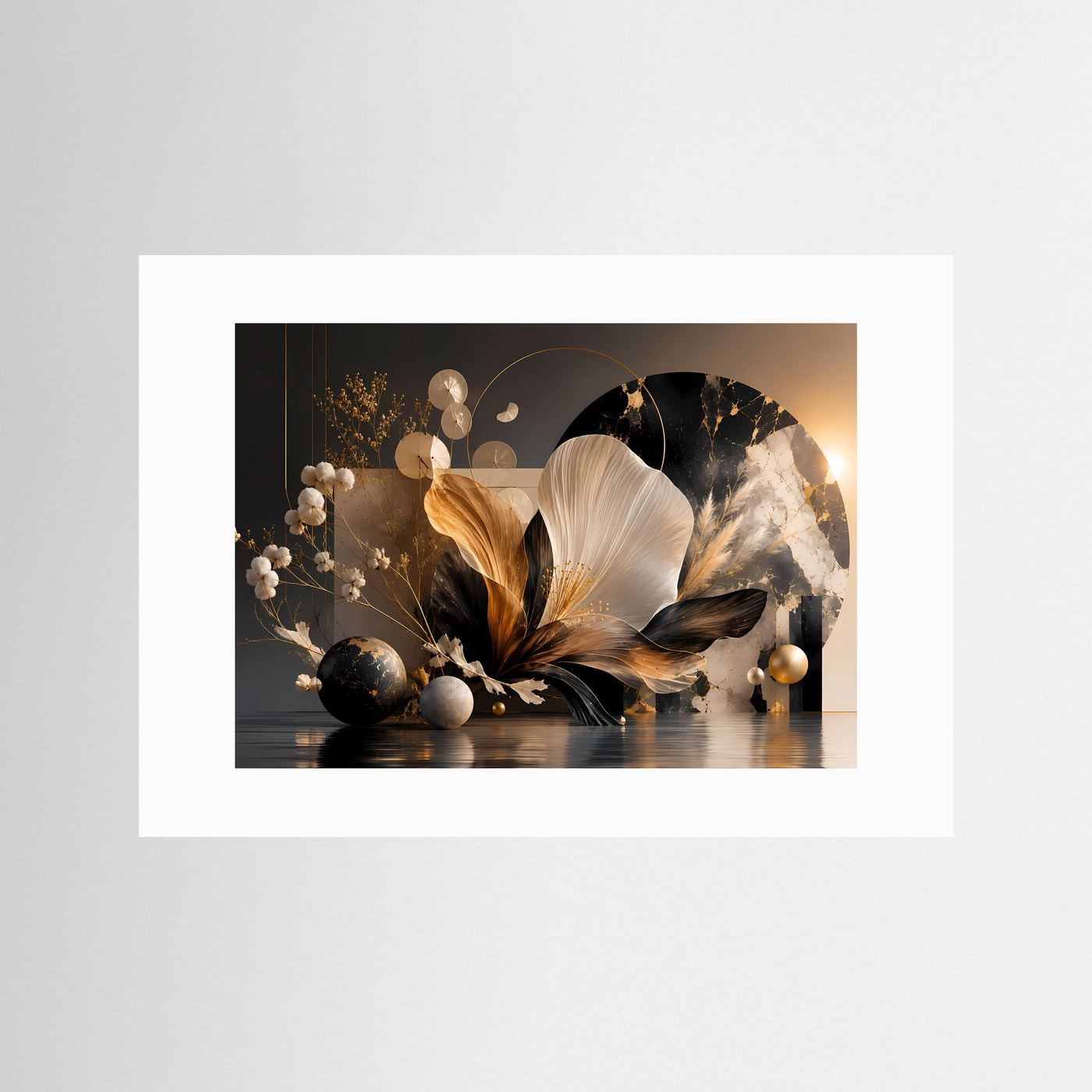 Abstrakte Blume Poster | Schwarz Gold Botanische Wandkunst | Elegante Floral Kunst | Moderne Luxus Leinwand | Minimalistische Wall Art