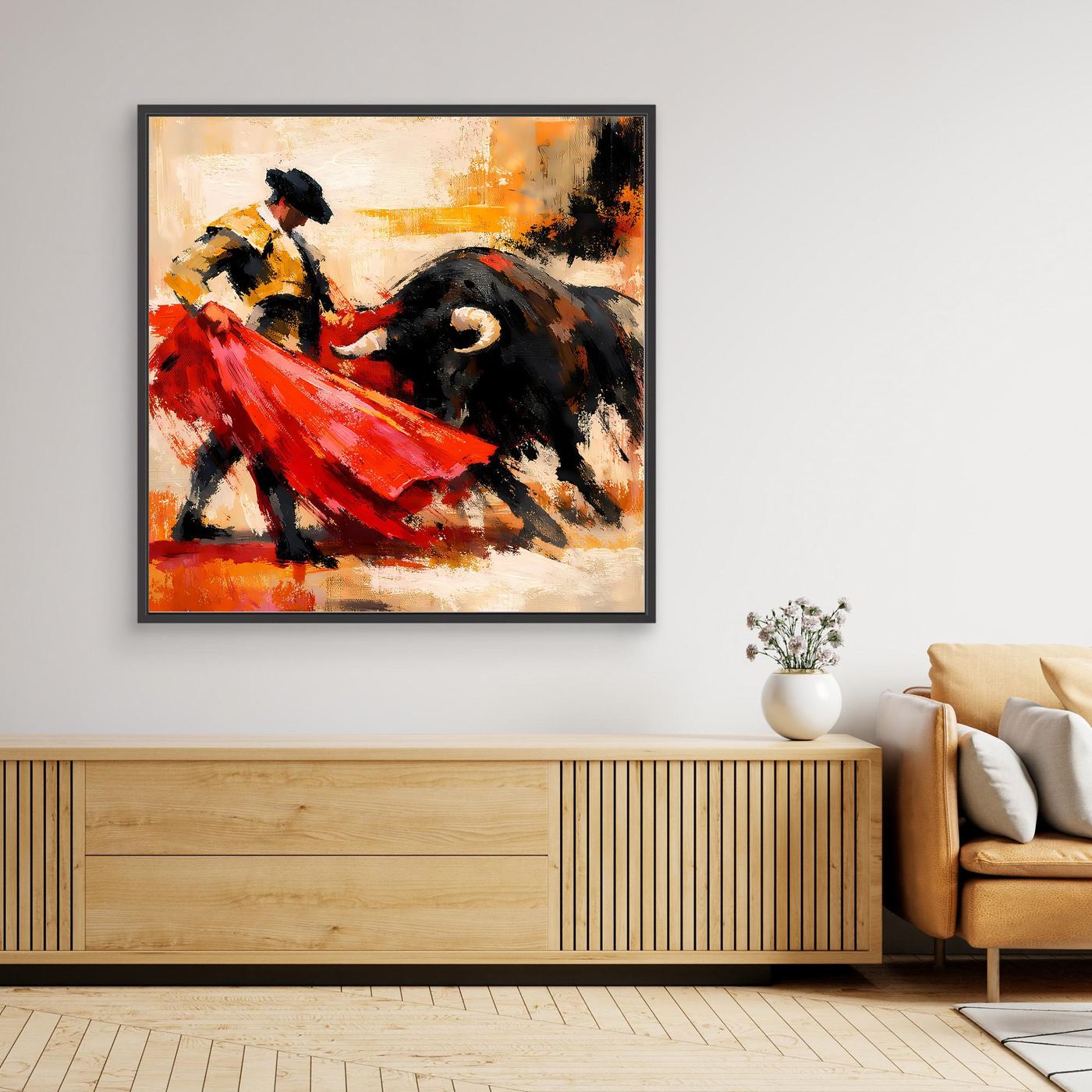 Premium Leinwand Matador und Stier Abstrakt | Modernes Kunst Poster Spanien Wandbild