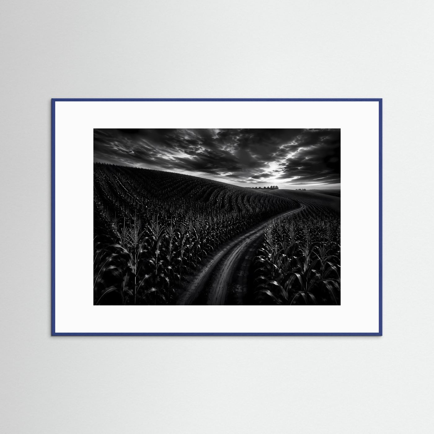 Schwarz Weiß Landschaft mit Feldweg | Dramatisches Natur Wandbild | Monochrome Landschaftsfotografie | Modernes Leinwandbild | Premium Poster