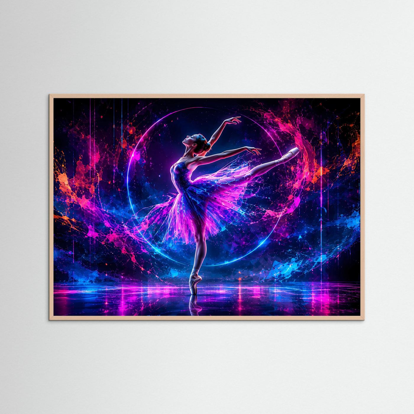 Neon Ballerina Poster | Leuchtende Tanzkunst in Pink Blau | Moderne Abstrakte Ballett Wandkunst | Futuristischer Kunstdruck