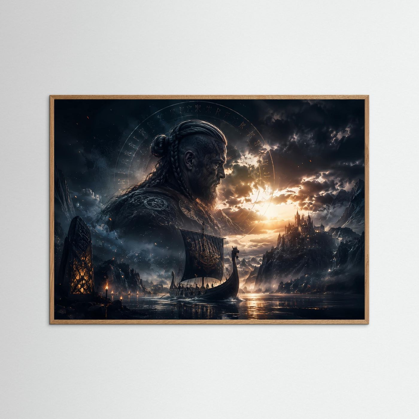 Wikinger Poster Querformat | Nordische Mythologie Wandbild | Epische Viking Fantasy Landschaft