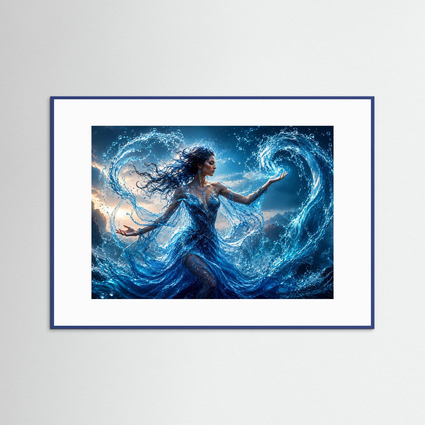 Wassermagierin Poster | Magische Wasserfrau Wandbild | Fantasy Wasserkunst | Mystische Elementar Magie | Fine Art Print
