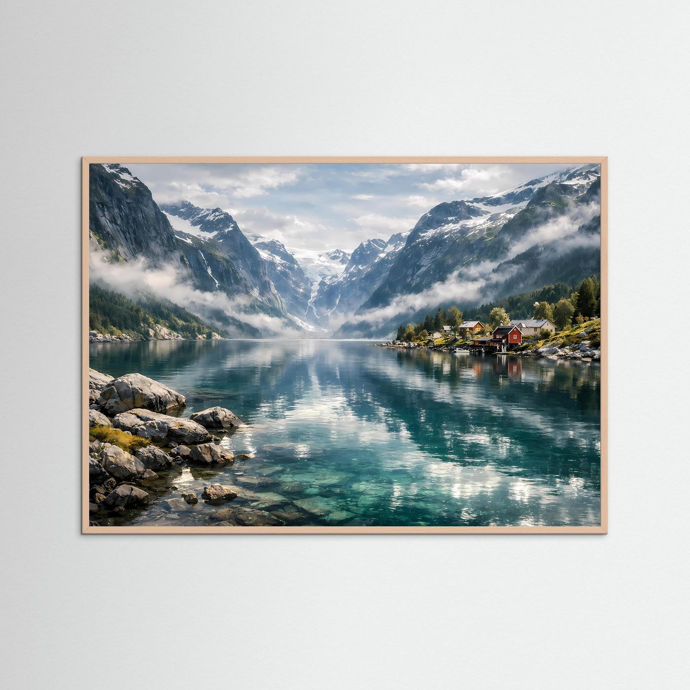 Norwegischer Fjord & Idyllisches Küstendorf | Panorama Natur & Landschafts Poster Querformat
