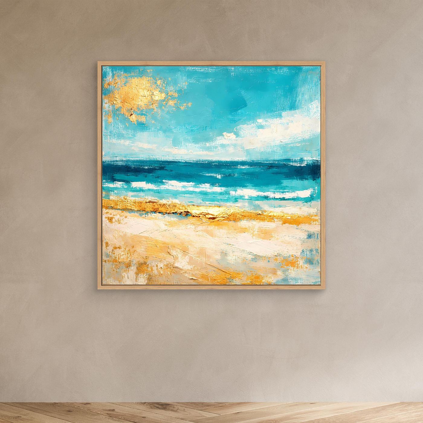 Leinwand Karibischer Traumstrand in Türkis | Abstraktes Meer Wandbild Gold
