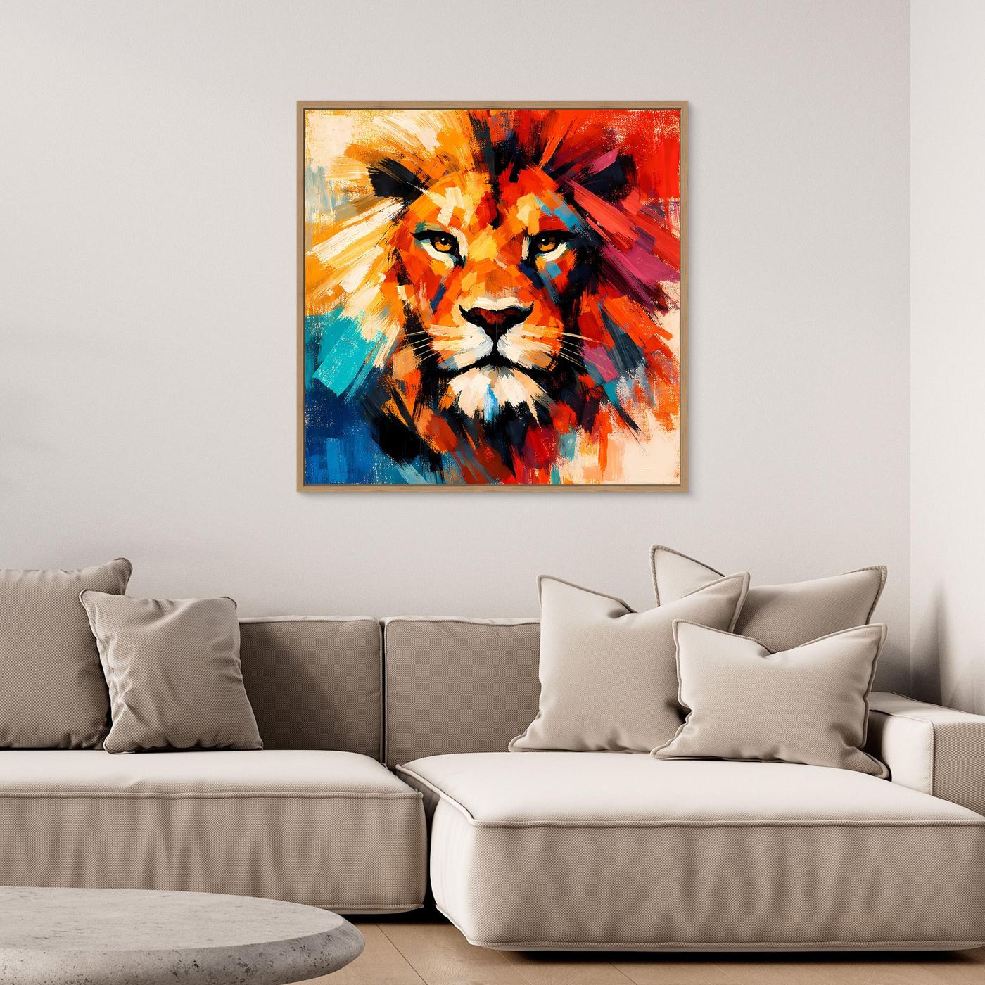 Leinwand Majestätischer Löwe im Farbenrausch | Abstraktes Tier Wandbild
