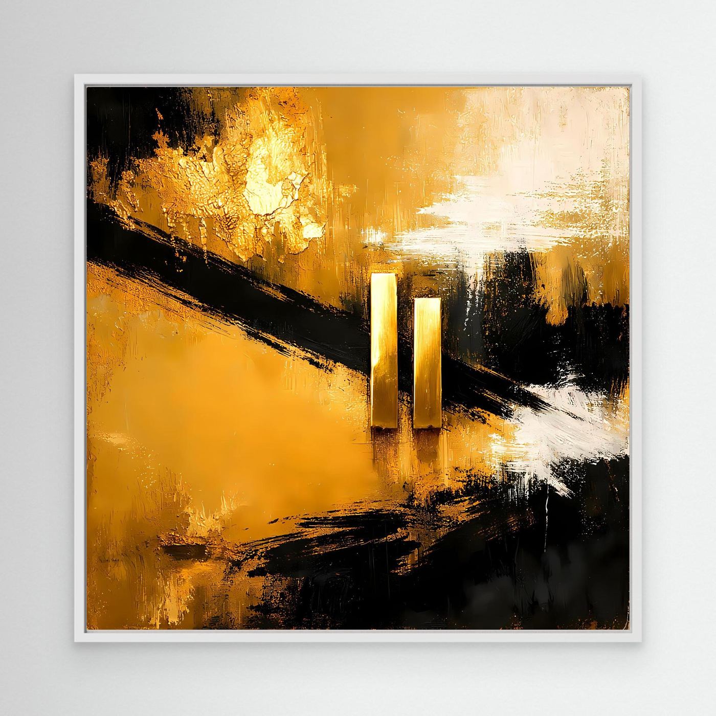 Leinwand Abstrakte Geometrie in Gold und Schwarz | Modernes Minimalistisches Wandbild