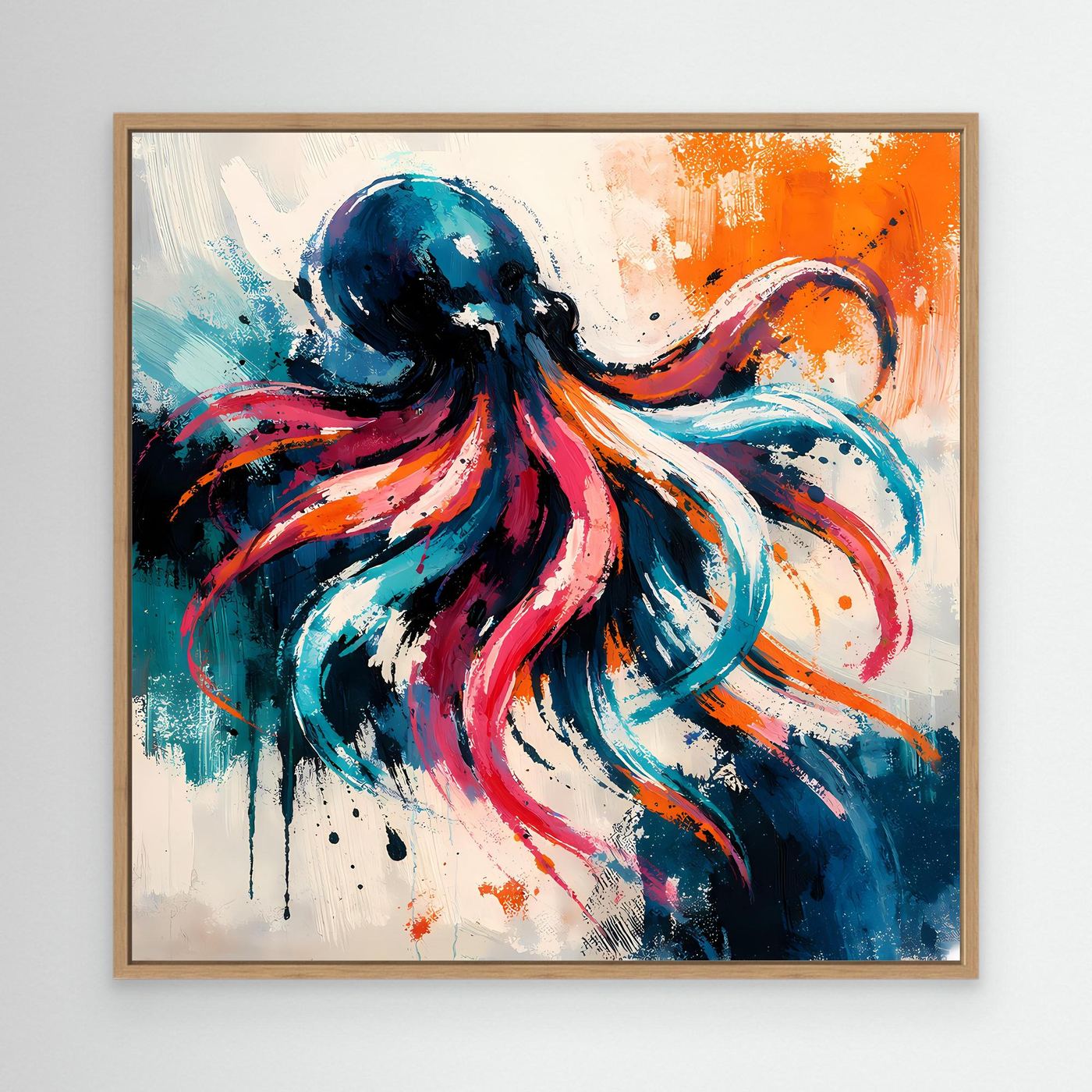 Leinwand Dynamischer Oktopus im Farbenmeer | Abstraktes Krake Wandbild