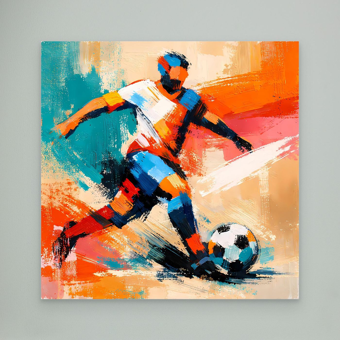 Leinwand Dynamischer Fußballspieler in Aktion | Abstraktes Sport & Fußball Wandbild