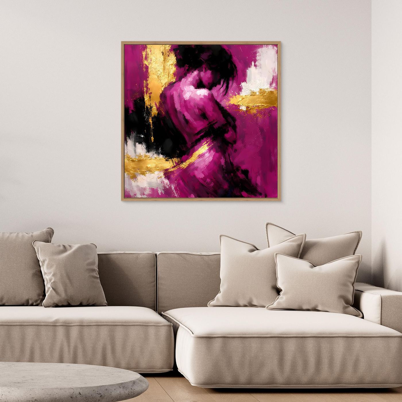 Leinwand Elegante Silhouette in Magenta | Abstraktes Frauengestalt Wandbild Gold