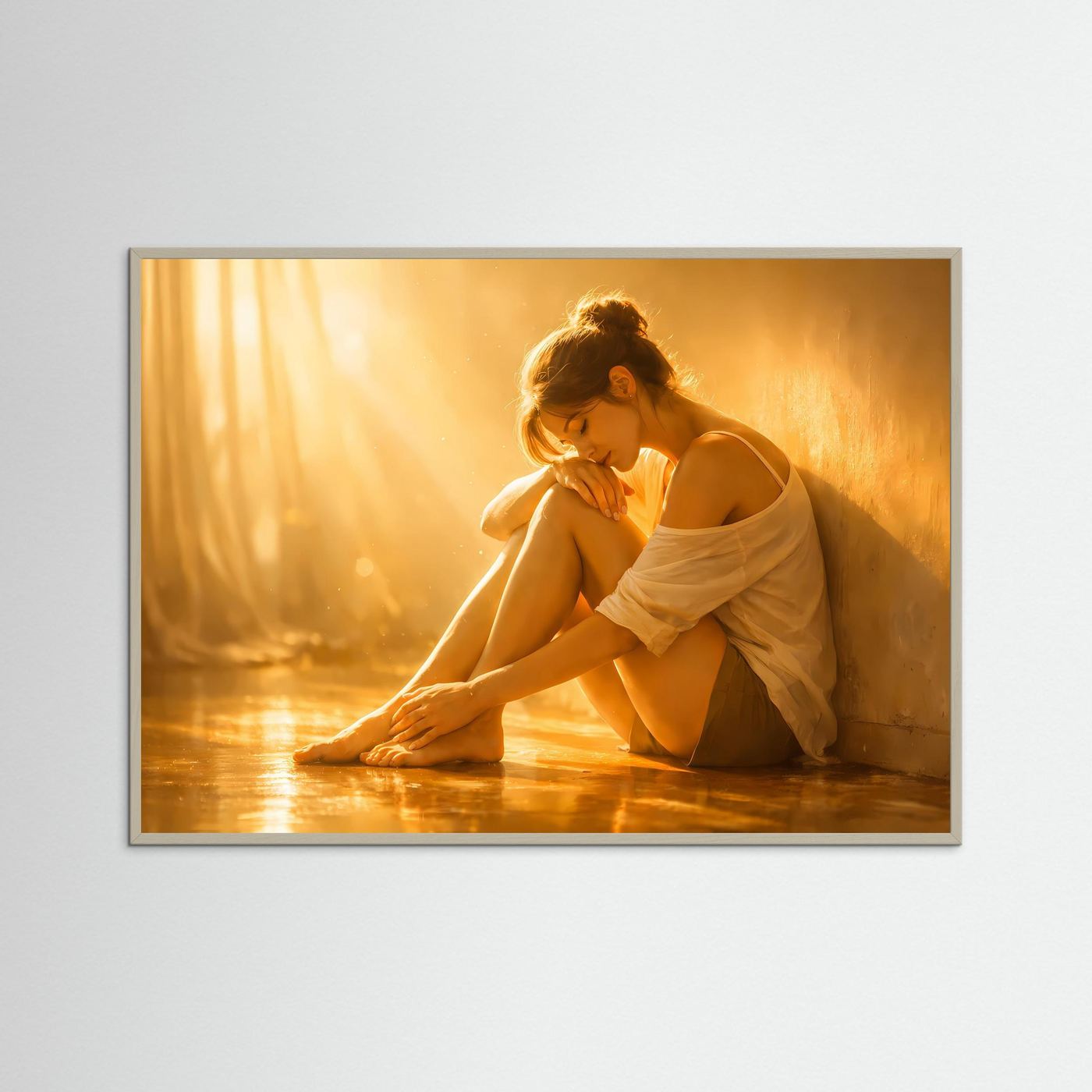 Frau im goldenen Sonnenlicht | Ästhetisches Porträt & Sinnliche Wandkunst Poster Querformat