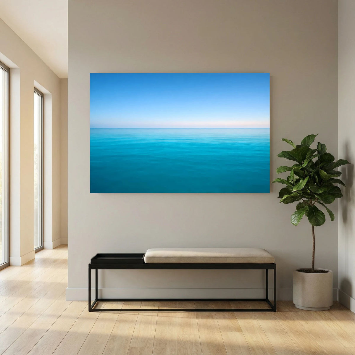 Meer-Wandbild im Querformat mit türkisfarbenem Wasser und blauem Himmel