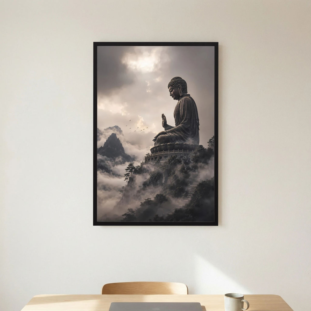 Poster (Hochformat) mit Buddha-Statue im Profil, schwarzer Rahmen