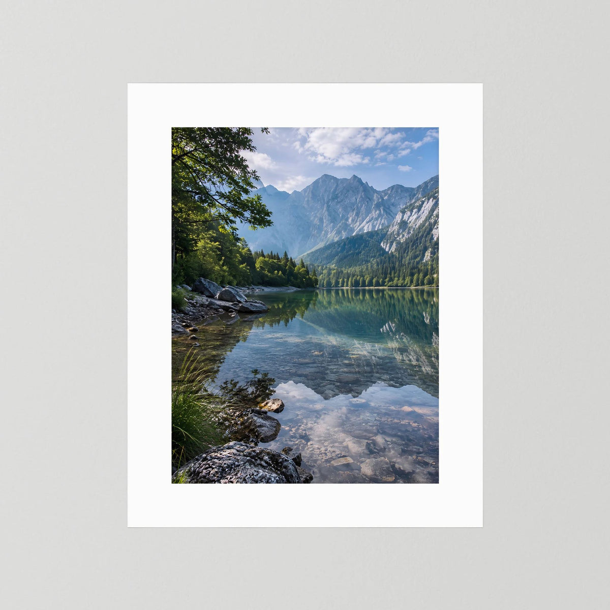 Hochformat-Landschaftsposter ohne Rahmen mit Bergsee und Gebirge
